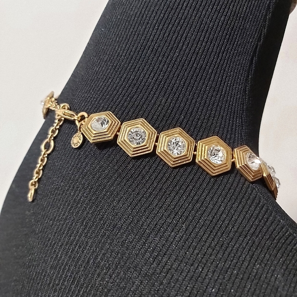 J.Crew gold tone with rhinestones statement neckalce, 17 5/8" - Picture 2 of 6